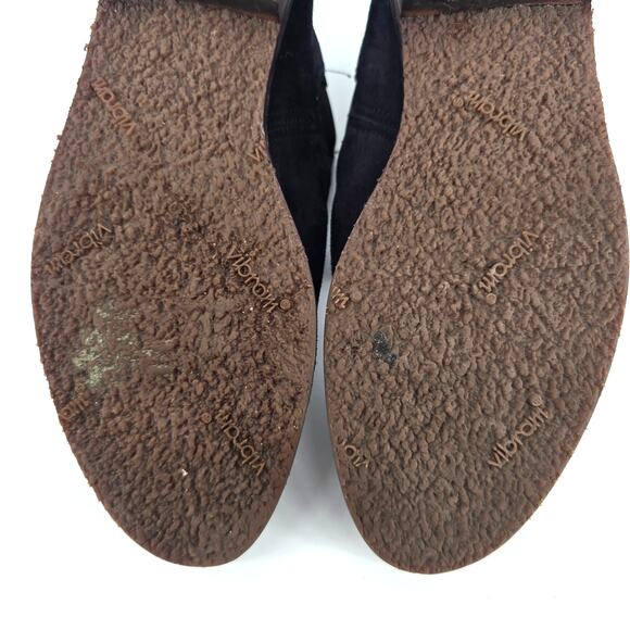 Trask Allison Italian Navy Blue Suede Chelsea Bootie Stacked Heel Vibram Sole 9 - Picture 12 of 13